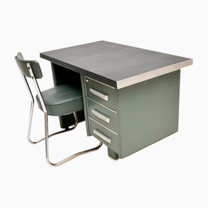 Vintage Industrial Steel Desk and Chair, 1950s, Set of 2