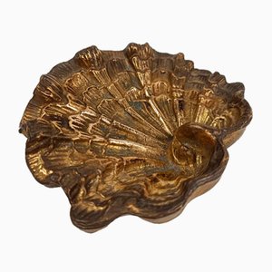 Sculptural Shell-Shaped Ashtray in Gilded Bronze, 1970s