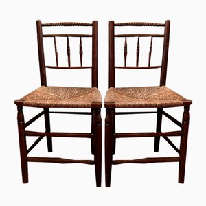 Set of Bobbin Backed Rush Seat Chairs, 1890s