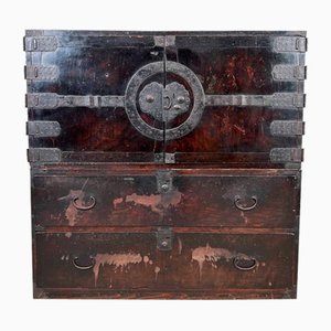 Japanese Tansu Meiji Two-Piece Lacquer Drawer Chest, 1890s, Set of 2