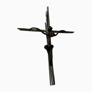 Brutalist Wall Crucifix in Iron and Brass, 1970s