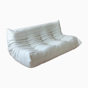 Togo 3-Sitzer Sofa aus weißem Leder von Michel Ducaroy für Ligne Roset