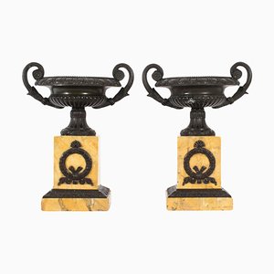 Antique French Grand Tour Bronze and Siena Marble Tazze, 1800s, Set of 2