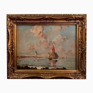 Ernest Germain Vauthrin, Boats, Bay of Crozon Finistère, Oil on Canvas, Framed