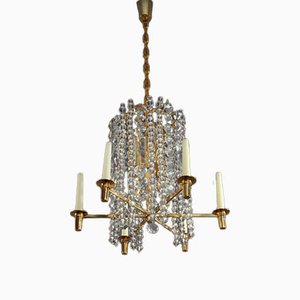 Austrian Gilt Brass Crystal and Glass Chandelier Pendant Light from Bakalowits & Söhne, 1960s