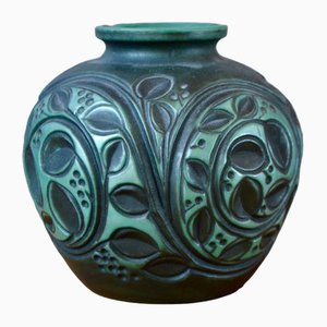 Vase Boule Art Déco en Verre Vert, 1940s