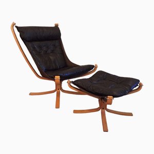 Falcon Lounge Chair with Footrest by Sigurd Resell for Vatne Furniture, 1970s, Set of 2