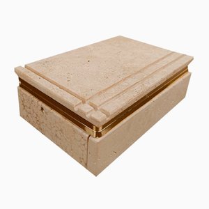 Rectangular Carved Travertine Box in the style of Fratelli Mannelli, Italy, 1970s