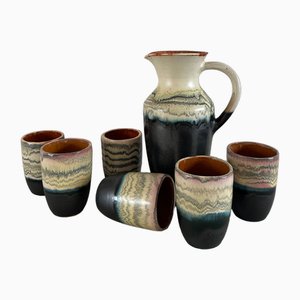 Brocca e tazze vintage in ceramica, anni '70, set di 7