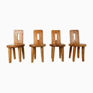 Chaises de Salle à Manger Brutalistes Vintage en Bois, 1970s, Set de 4