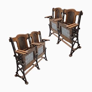 19th Century Wrought Iron and Chestnut Theater Seats, Spain, Set of 2