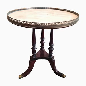 19th Century Round Auxiliar Table with Marble Top and Bronze Edges, Spain