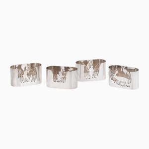 Silver Hunting and Fishing Napkin Holders from Garrard, 1985, Set of 4