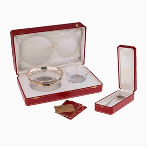 Silver & Glass Caviar Bowl & Serving Spoon Set from Cartier, 1990s, Set of 3