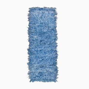 Tappeto Kilim Runner blu fatto a mano in lana, 1960