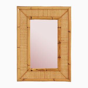 Spanish Rattan and Cane Wall Mirror, 1970s