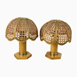 Mid-Century Bedside Table Lamps in Rattan, 1960s, Set of 2