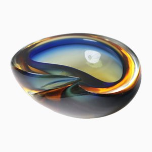 Blue Amber-Colored Murano Glass Bowl, 1950s