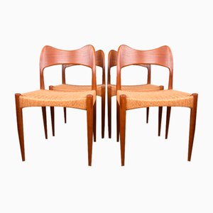 Chaises en Teck et Corde par Arne Hovmand Olsen pour Mogens Kold, Danemark, 1960s, Set de 4