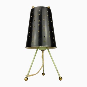 Small Mid-Century Tripod Table Lamp with Perforated Metal Shade, 1950