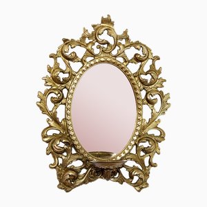 Brass Mirror with Candleholder, 1960s