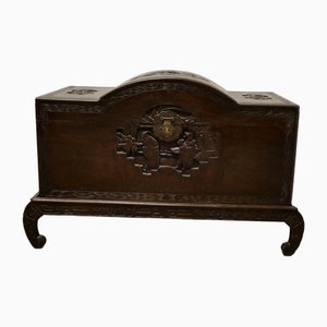 Art Deco Oriental Carved Camphor Wood Chest, 1920s