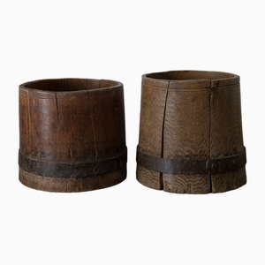 Large Wooden Mortars with Iron Band, Set of 2