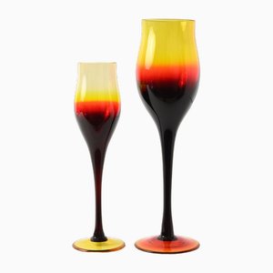 Bicchieri da vino gialli e rubino di Zbignew Horbowy, anni '70, set di 2