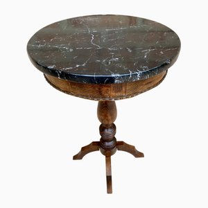 Vintage French Walnut Side Table with Black Marbled Tabletop, 1880s