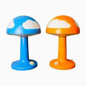 Lámparas de mesa Skojig Mushroom en azul y naranja de Henrik Preutz para Ikea. Juego de 2
