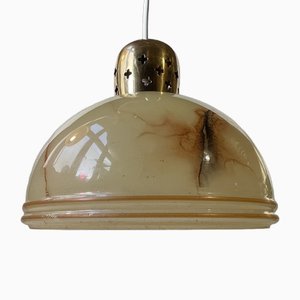 Art Deco Style Brass & Marble Glass Pendant Lamp, 1930s