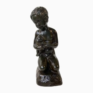 Art Deco Sculpture of Boy with Teddy Bear by Just Andersen & E. Borch, 1940s