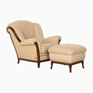 Fauteuil en Cuir avec Tabouret Beige par Nieri Victoria, Set de 2