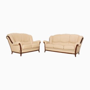 Vintage Leather Sofa Set in Beige by Nieri Victoria, Set of 2
