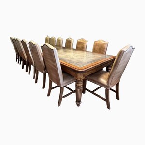 Large Mahogany Dining Table & Chairs, Set of 15