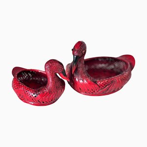 Duck-Shaped Vide Poches or Baskets in Rattan, Italy 1970s, Set of 2