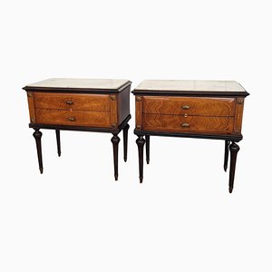 Mid-Century Italian Art Deco Wood and Marble Top Bedside Tables, 1950s, Set of 2