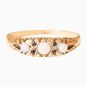 Vintage Victorian Ring in 9k Yellow Gold with Opals and Sapphires, 1988