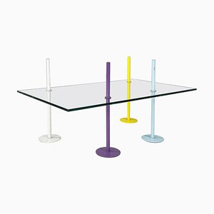 Italian Modern Rectangular Coffe Table in Glass and Colored Metal Rods, 1980s