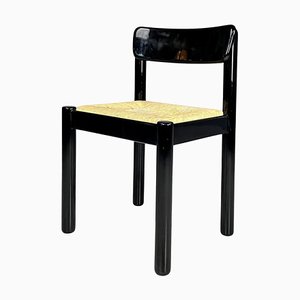 Modern Italian Straw and Black Wood Chair, 1970s