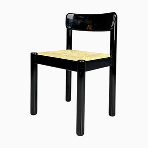 Moderner Italienischer Stuhl aus Stroh & Schwarzem Holz, 1970er
