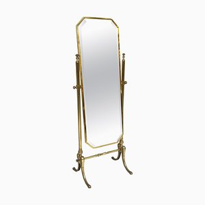 Art Deco ItalianFull-Length Self-Supporting Tilting Floor Mirror in Brass, 1940s