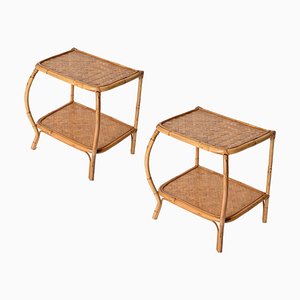 French Riviera Nightstands in Curved Bamboo and Rattan, 1970s, Set of 2
