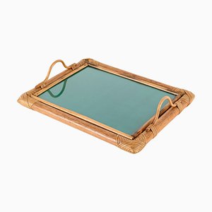 French Riviera Serving Tray in Bamboo and Rattan, 1970s