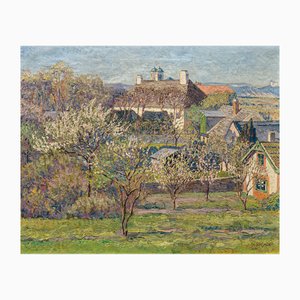 Max Kahrer, Blick auf blühende Obstgärten, 1918, Öl auf Leinwand