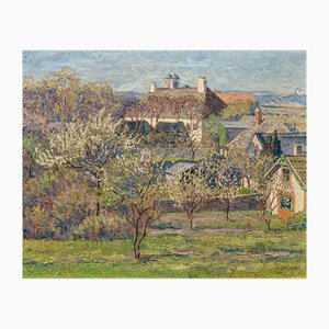 Max Kahrer, View on Blooming Orchards, 1918, Huile sur Toile