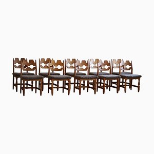 Razorblade Chairs in Oak & Lambswool attributed to Henning Kjærnulf, 1960s, Set of 10