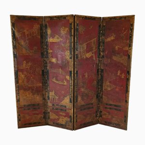 Antique Chinoiserie Leather Screen, 1890s
