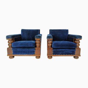 Vintage Cobalt Blue Armchairs, Set of 2
