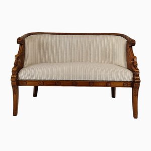 Neoclassical Carved Swan Bench in Beige, 1940s